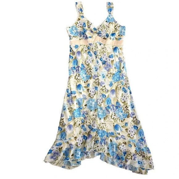 Jonathan Martin Studio Dress Womens 10 Slip MIdi Flowy Floral Watercolor Chiffon - Picture 1 of 16